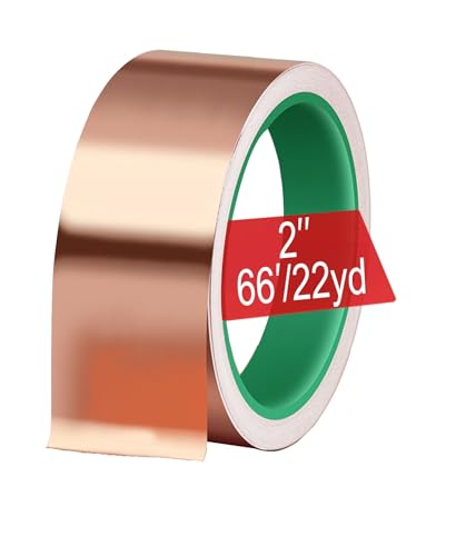 2 Inch X 66 FT - Copper Foil Tape for Slugs and Snails Dual Conductive Adhesive 22 Yards Extra Wide EMI, RFI Shielding Tape for Guitar, Electrical Repair, Grounding Barrier for Slug in Gardens - color: Double-sided conductive 2In*66Ft