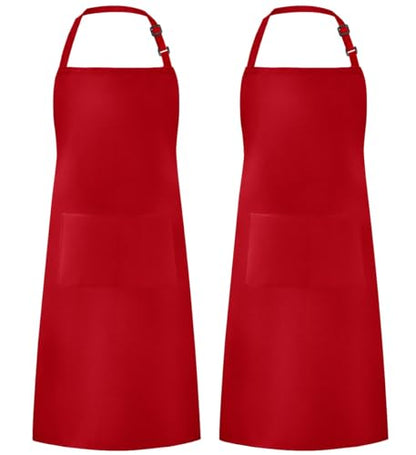 Syntus Apron for Men Women, Adjustable Cooking Kitchen Apron with 2 Pockets - color: Basic Red, style: 2 Polyester
