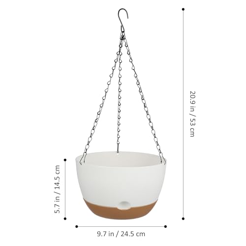 2 Pack Self Watering Hanging Planters: 9.7 Inch Pots with Chain Tray, White - color: White