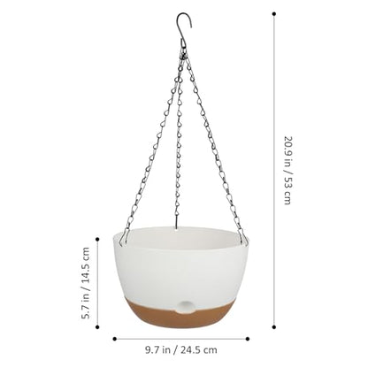 2 Pack Self Watering Hanging Planters: 9.7 Inch Pots with Chain Tray, White - color: White