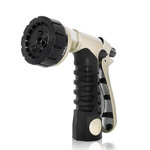 RESTMO Garden Hose Nozzle, Heavy Duty Metal Water Hose Nozzle for Outdoor - size: 7 Spray Patterns-Rear-Press Lever Control