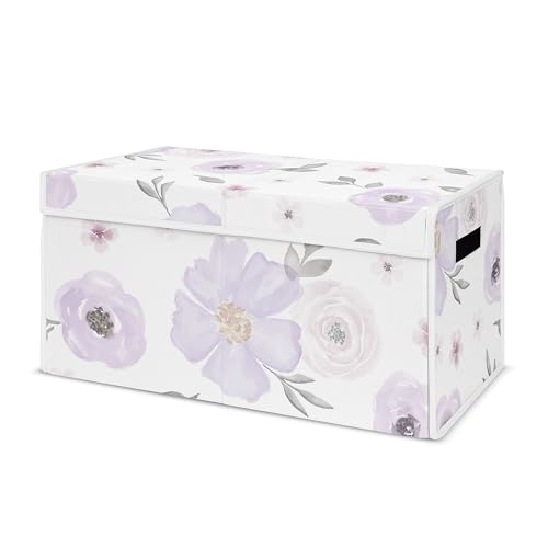 Sweet Jojo Designs Purple Watercolor Floral Girl Small Fabric Toy Bin Storage Box Chest For Baby Nursery or Kids Room - Lavender, Pink and Grey Shabby Chic Rose Flower - color: Lavender, Purple, Pink, Grey and White