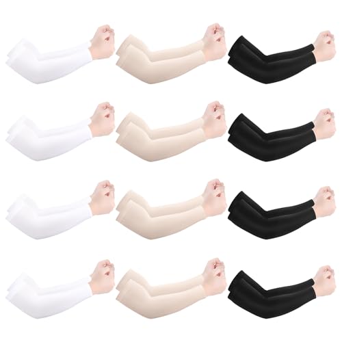 JATEBI UV Protection Arm Sleeve for Men Women, Straight Cuff, 12 Pairs