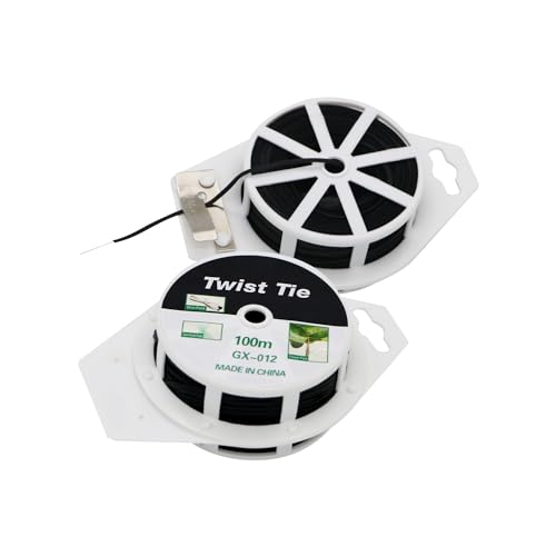 (2 Reels) Garden Wire, Twist Ties Heavy Duty with Cutter 328 Ft Multi-Function Black Coated Tape to Support Plant Tie Up Bags for Home Office Black(328 Feet / 100 m) - color: Black