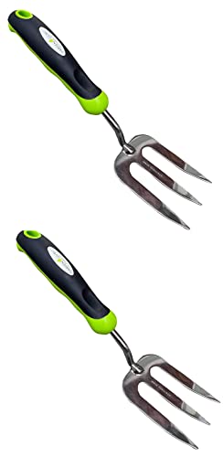 Garden Guru Stainless Steel Hand Weeder Fork Tool – Rust Resistant Stainless Steel – Ergonomic Handle – Great for Planting, Spreading Mulch, Weeding, Loosening & Transplanting Soil (2 Pack) - size: 2 Pack, style: Stainless Steel
