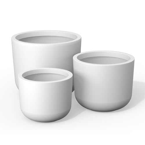 Kante Set of 3 White Concrete Capsule Planters 13.1" 11" 9" Dia - color: White, size: 13.1"Dia, 11.0"Dia, 9.0"Dia (Set of 3)