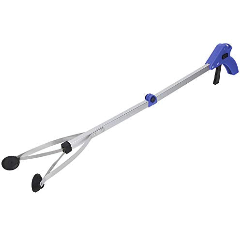 Omabeta Garbage Picker, Foldable Reacher Grabber Tool Long Handy Trash Claw Grabber, Suction Cups for Garden Leaves Waste (Blue Handle) - color: Blue Handle