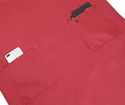 Waterproof Rubber Adjustable Dishwasher Apron for Women Men with 2 Pockets - color: Red-with Pockets