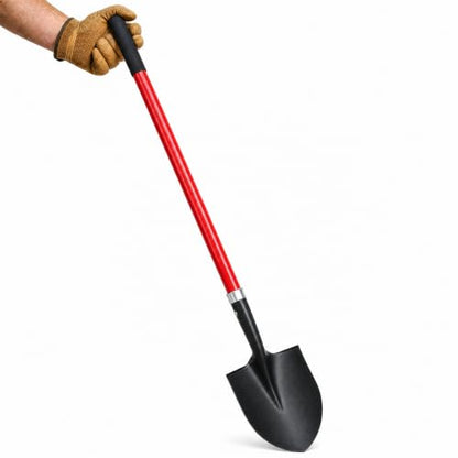 TABOR TOOLS J202A Round Point Digging Shovel with Long 56 Inch Fiberglass Handle, Garden Spade for Digging Soil, Roots & Planting, Less Back Strain - size: Straight Handled, Round Blade