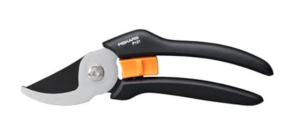 Fiskars bypass pruning shears for fresh branches and twigs, non-stick coated, steel blades/FibreComp handles, black/orange, Solid, P121, 1057160