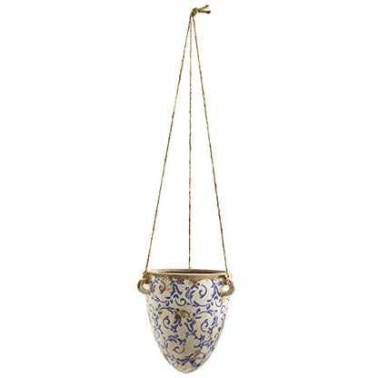 Nearly Natural 2 ft Tuscan Hanging Ceramic Scroll Planter Flowerpot Decor
