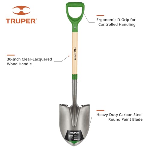 Truper TruTough 30-Inch Wood D-Handle Round Point Shovel