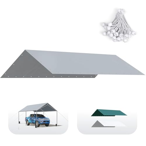 Quictent 10x20 ft Carport Replacement Tarp Canopy Top Cover with Bungee Balls - color: Gray