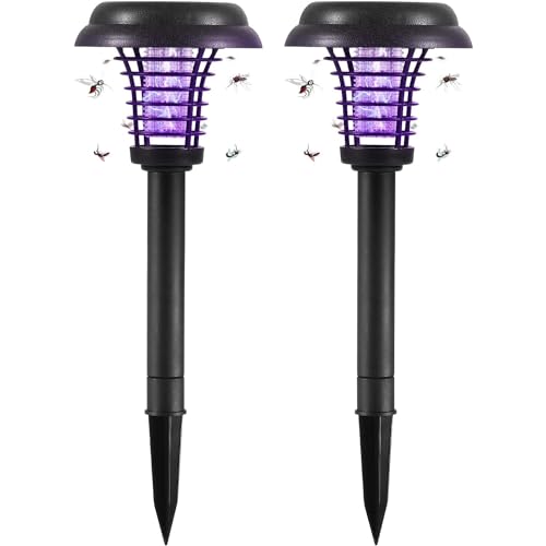 Outdoor Bug Zapper for Lawn, Solar Mosquito Repellent Mosquito Zapper Killer Waterproof Lamp Repellent for Outdoor Patio Garden Lawn Pathway (2 Packs)