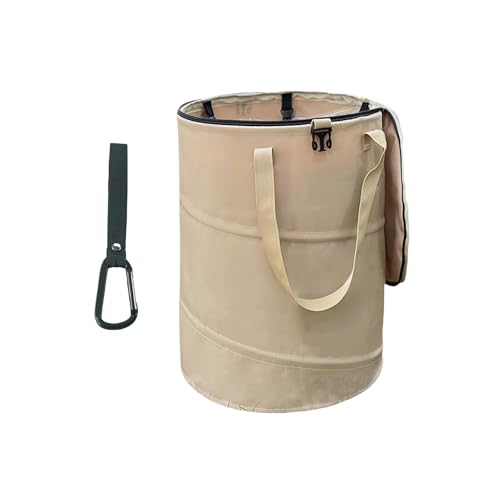 Collapsible Trash Can with Lid, Foldable Camping Trash Can, Outdoor Recycle Bin for Clothes and Toys, Thickened, Sturdy, Durable, with Attached Hook (Coffee) - color: coffee