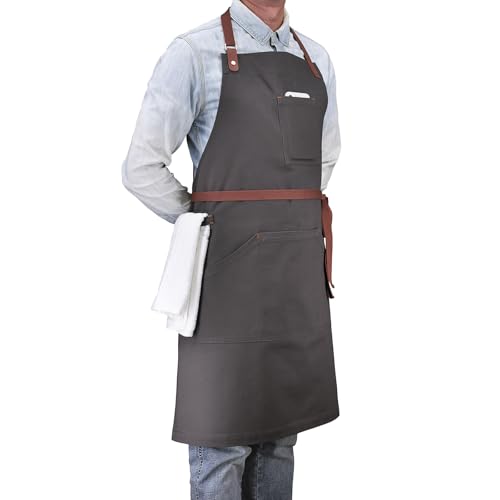 Cooking Kitchen Apron with Pockets for Men Women - color: Dark Gray 9#