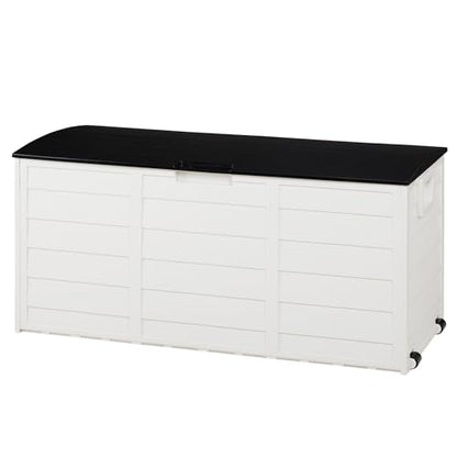 VINGLI 75 Gallon Weatherproof Outdoor Storage Box, White Body, Black Lib - color: White Body, Black Lib