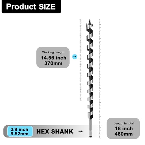 1-1/4" X 18" Auger Bit for Wood, 32x460mm Hex Long Auger Drill Bit - size: 1-1/4" (32mm)diameter, style: 18 inch / 460mm Length