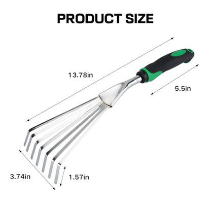 Small Leaf Rake Gardening,Mini Hand Rake Clean Flower Beds Fallen Leaves - color: Silver