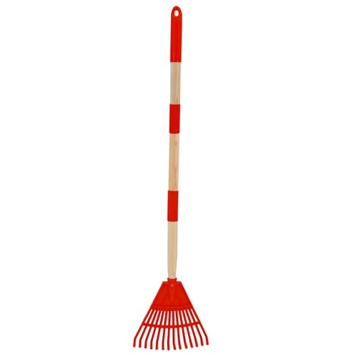 Kids Leaf Rake - 3-Section Adjustable Handle, Lightweight, Wood & Plastic, Small Garden Tool for Children (Red) - color: Red