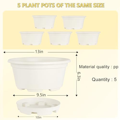 KPUVX 5 Packs 13 inch Plant Pot with Saucer - color: Beige, size: 13 inch