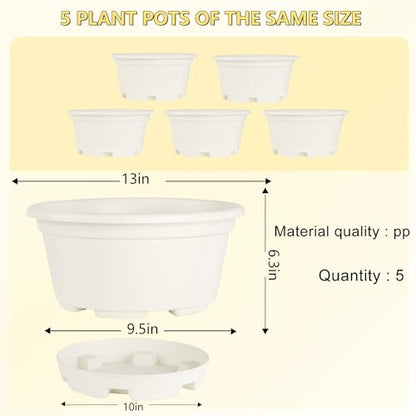 KPUVX 5 Packs 13 inch Plant Pot with Saucer - color: Beige, size: 13 inch