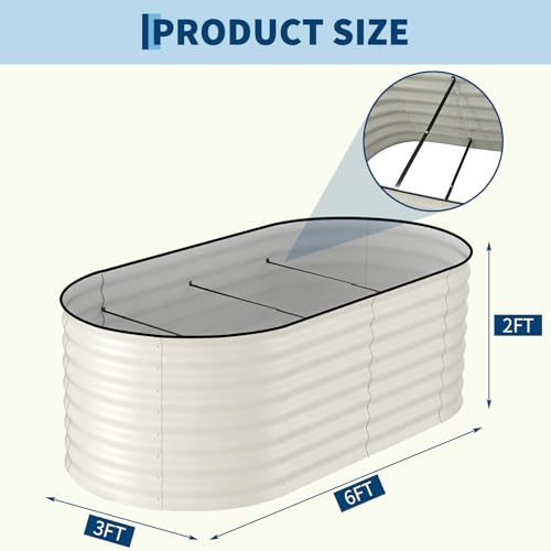 Garvee 2 Pack 6X3X2ft Galvanized Raised Garden Bed, Oval Metal Planter Box - color: Beige-oval, size: 6x3x2ft 2pcs