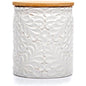 25DOL Small 30 Oz Engraved Ceramic Kitchen Canister, Airtight Bamboo Lid