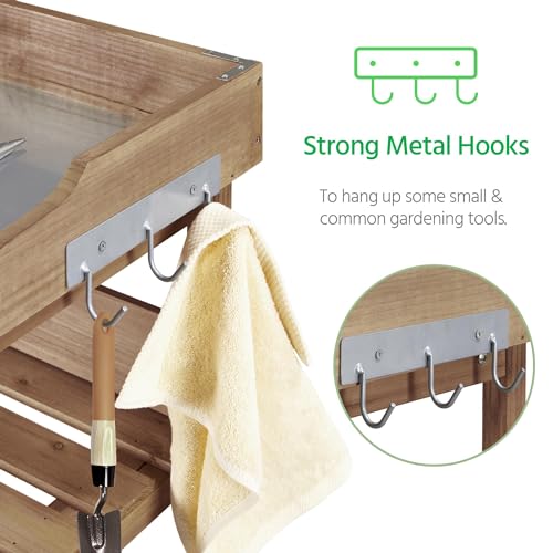 Yaheetech Potting Bench Outdoor Console Table w/3-Tier Storage,Brown - color: Brown