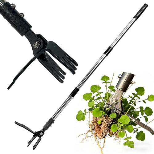Weed Puller Tool Stand Up Hand Weeder Tool with Adjustable Long Handle, Weed Remover with Steel Head, Remove Weeds Root Easily Without Bending, Pulling or Kneeling for Lawn Garden(6 Claws) - size: 6 CLAWS