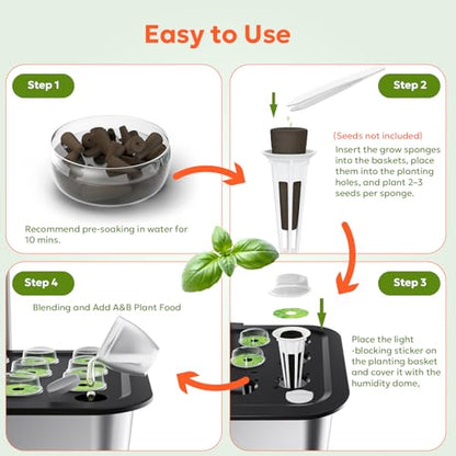 owltron 50 Pcs Hydroponic Seed Pods Kits, Grow Anything Kit Pod for Indoor Herb Garden with 12 Sponges, 2 A&B Nutrient Plant Food, 12 Baskets, 12 Stickers, 12 Germination Domes（Round)