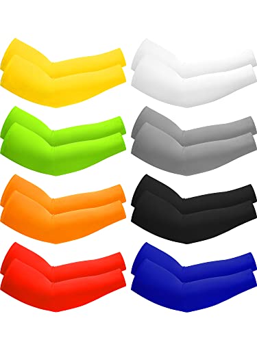Mudder 8 Pairs UV Sun Protection Cooling Arm Sleeves for Men Women Youth Silk Compression Arm Cover Breathable Outdoors Sport - color: Light Color, size: Medium