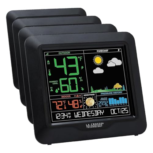 La Crosse Technology Color Forecast Station-Large Display,Temperature/Humidity Alerts,Seasonal Scenes-Indoor/Outdoor Monitoring,HI/LO Records,Barometric Pressure-Atomic Time,DST Updates (Pack of 4) - size: 12.30 L x 2.00 W x 10.65 H (Pack of 4)
