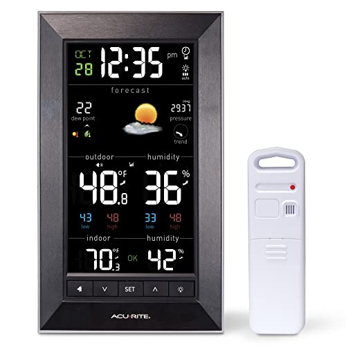 AcuRite Digital Vertical Weather Forecaster with Indoor/Outdoor Temperature, Humidity, and Date and Time (01121M), Black - color: Black, size: 8.75" x 4.75"