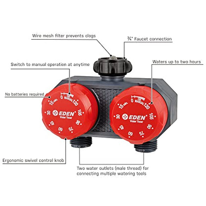 Eden 25124 2-Zone Mechanical Watering Timer, Red, Grey - style: 2-Zone