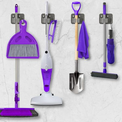 Broom Holder Wall Mount Rack, 304 Stainless Steel Mop and Tool Organizer - color: Gery