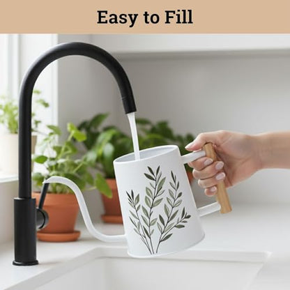 Metal Small Indoor Watering Can with Long Spout & Real Wood Handle, 35oz