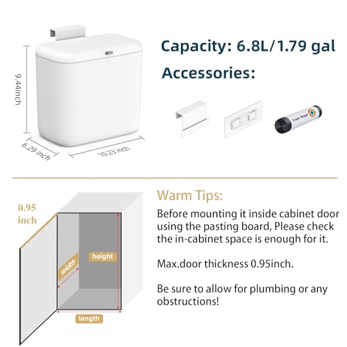 MUEE Hanging Trash Can with Lid for Kitchen, Garbage Can 1.8 Gal/6.8L - size: Standard [1.8 Gal] - For 2-3 Person Families