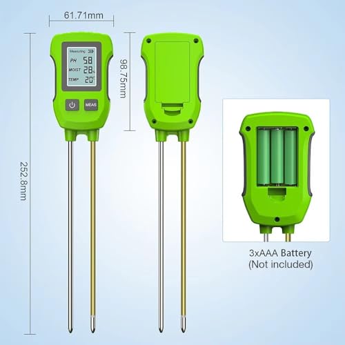 Digital Soil Tester, Multifunctional High Accuracy Soil Fertility PH Temperature Sunlight Moisture Light Meter, Soil Humidity Detector(Green)