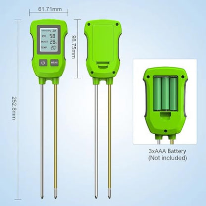 Digital Soil Tester, Multifunctional High Accuracy Soil Fertility PH Temperature Sunlight Moisture Light Meter, Soil Humidity Detector(Green)
