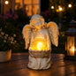 Angel Garden Statues, Outdoor Angel Holding Lotus with Crackled Glass Globe - style: Lotus