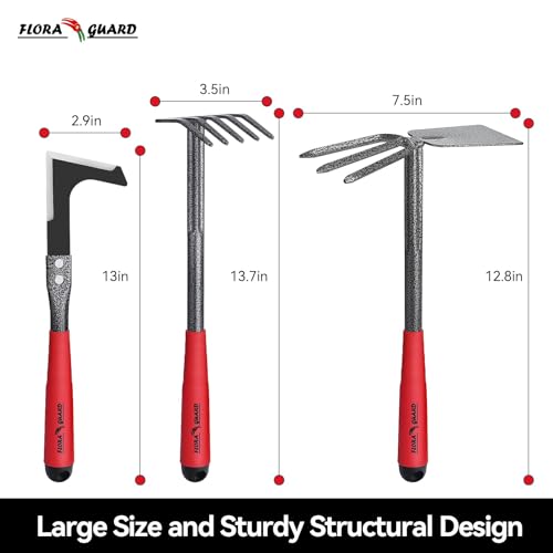 FLORA GUARD 6-Piece Garden Tool Set, Heavy Duty Steel Hand Tools - style: RED