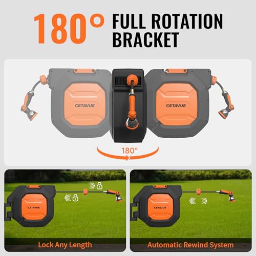 Retractable Garden Hose Reel 5/8 inch x 100 ft Wall Mounted - color: Black, size: 5/8"-100FT