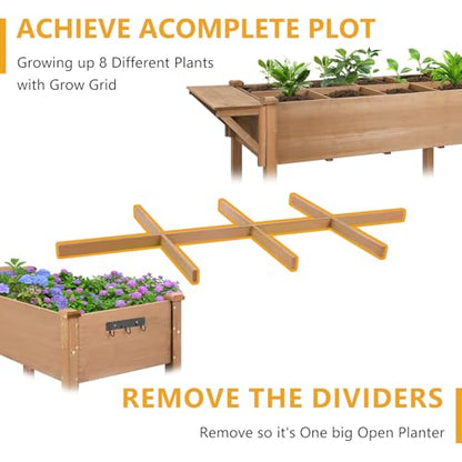 ketive Raised Garden Bed with Lockable Wheels Mobile Elevated Wood Planter,Storage Shelf, Protective Liner,55.5x24x32in (Brown) - size: 55.5" x 24" x 33"