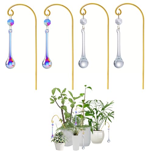 Potted Plant Trellis with Colorful Crystal Sun Catchers, 6.7 Inch Metal Plant Stakes, Fairy Stakes for Mini Potted Plant Decoration for Home Window Garden (4 Pack) - color: Gold 4pcs