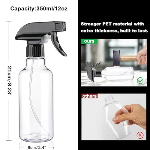 12oz/350ml Plastic Spray Bottles 1 Pack, Adjustable Mist/Stream - color: 12oz-BlackClear