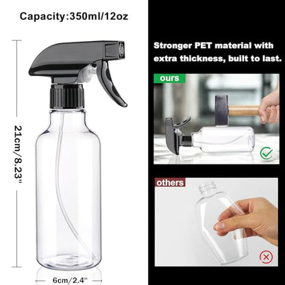 12oz/350ml Plastic Spray Bottles 1 Pack, Adjustable Mist/Stream - color: 12oz-BlackClear