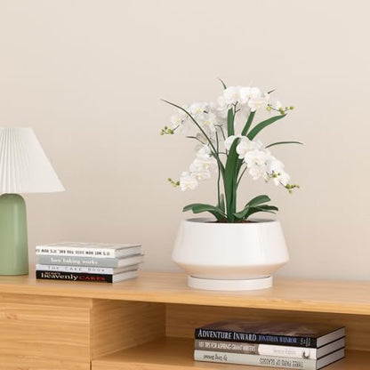 8.3 Inch White Ceramic Planter with Drainage Hole and Saucer - color: Gloss White, size: Medium