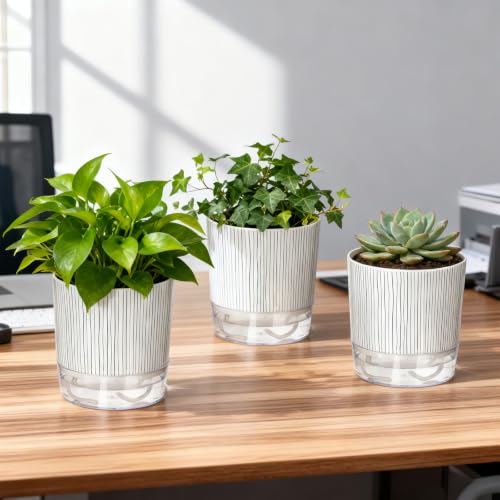 3 Pack Self Watering Pots Set, 4 Inch Self Watering Pots for Indoor Plants - color: Small, 3pcs Black Stripes