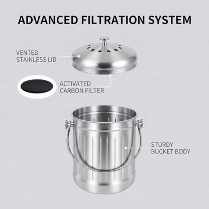 1.3 Gal Kitchen Countertop Compost Bin Countertop Composter